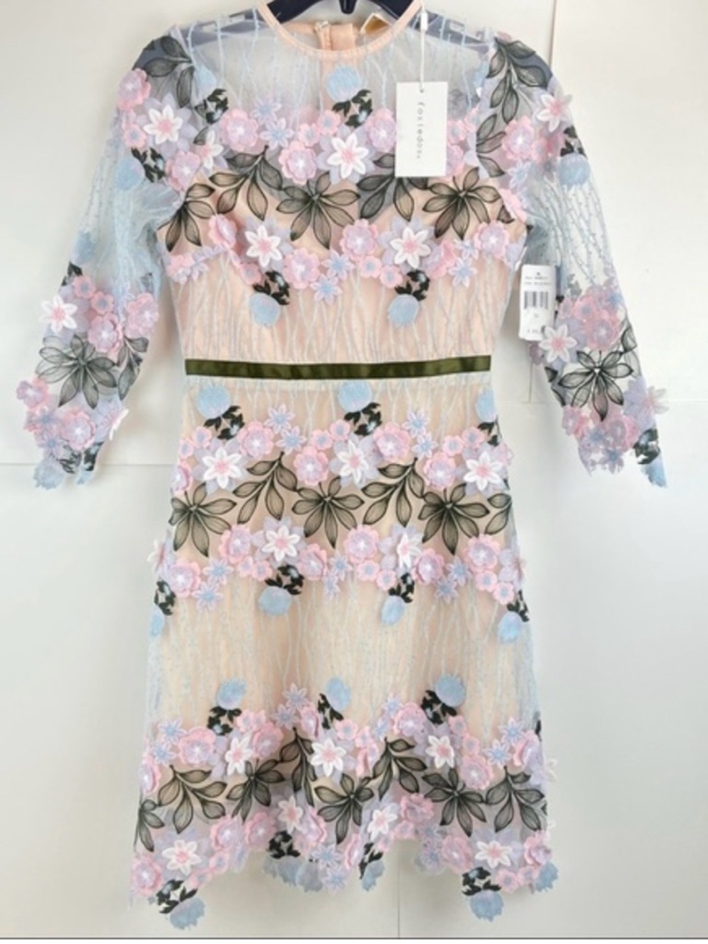 Anthropologie Pastel Pink & Cream Floral Embroidered Dress - Picture 1 of 7